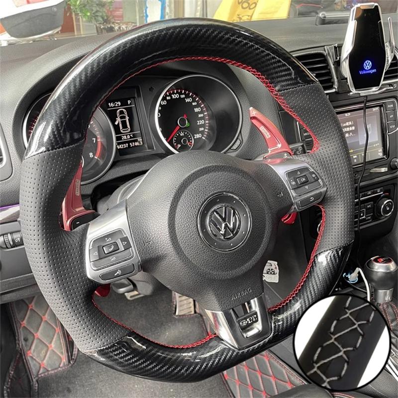 DIY Auto Lenkradabdeckung Kohlefaser Leder Für Volkswagen Golf 6 GTI MK6 VW Polo GTI Scirocco R Passat CC R-Line 2010