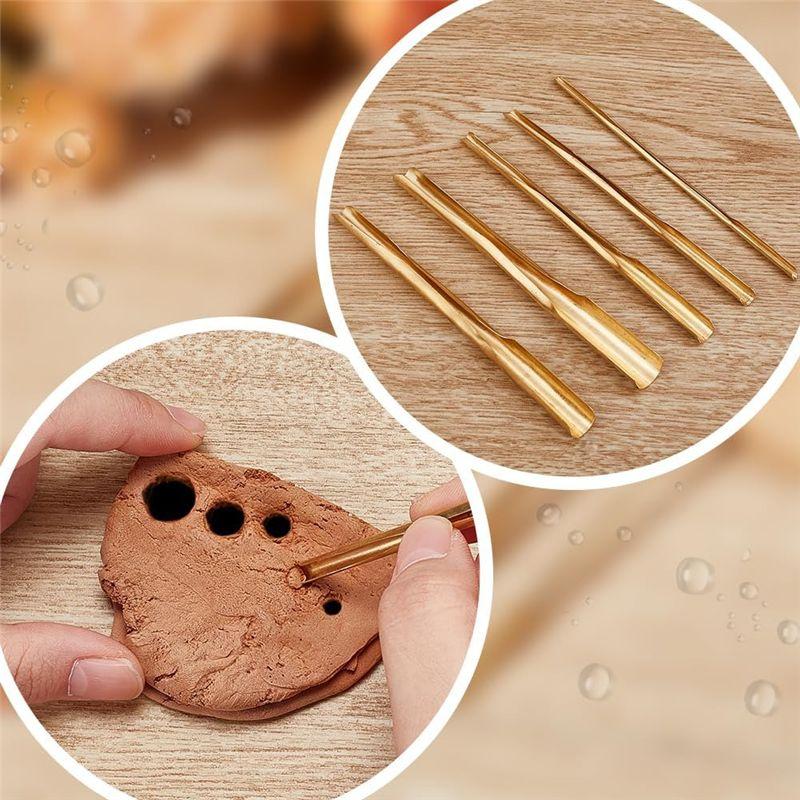 Feb.5 Pieces Gold Brass Clay Hole Cutter Sculpture Tools For Drilling And Sculpting DIY Carving Crafts