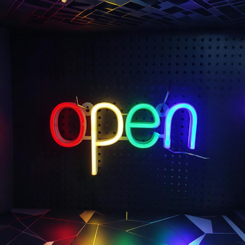 Panneau mural Néon LED 'Open' Moderne - Illuminez Votre Maison avec un Éclat Élégant