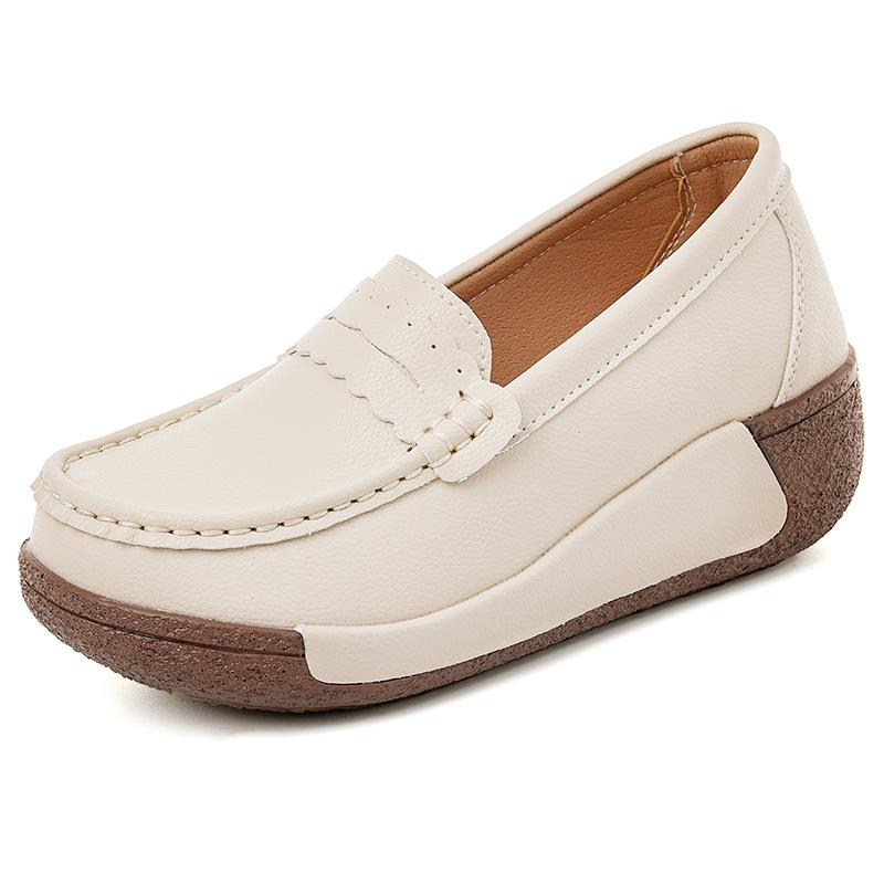 Fashion Spring Autumn Women Loafers Flats Ladies Genuine Leather Moccasins Spring Slip-on Casual Round Toe Handmade Platform Shoes