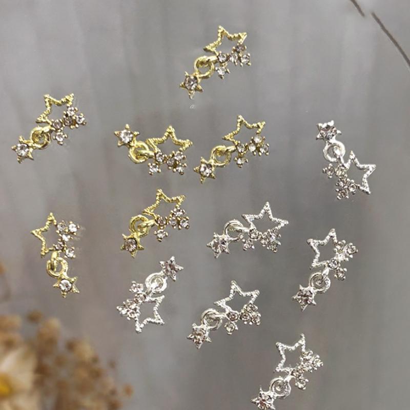 5Pcs Hollow Out Pentagram Pendant Nail Decoration Alloy Star Gold/Silver Wearable Nail Drill Accessory Nail Art Jewelry Material