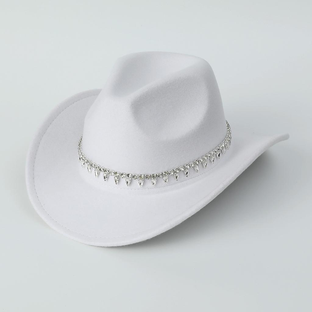Western cowboy top hat crystal rhinestone decoration four seasons curved brim women's casual top hat