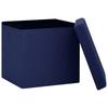 2 Piece Storage Ottoman in Blue with Linen Look Fabric