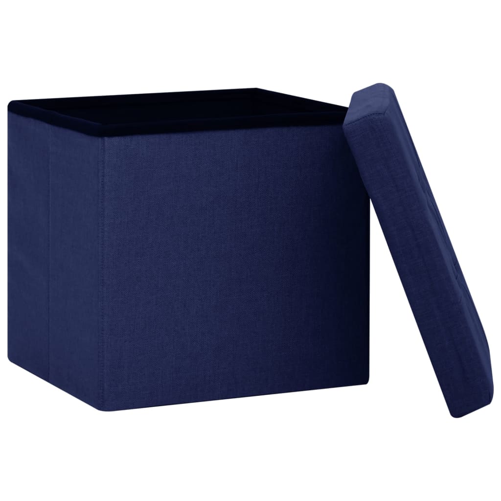 2 Piece Storage Ottoman in Blue with Linen Look Fabric