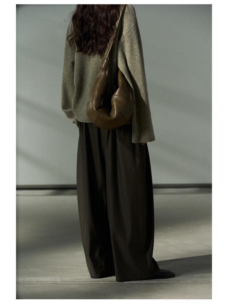 Shi Ji TR Pleated Cocoon Trousers: Autumn Mid-rise, Slimming, Versatile, and Casual Long Pants M7618