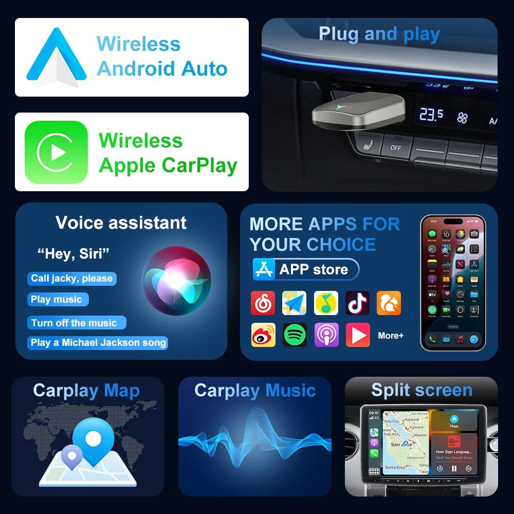 2in1 Wireless Carplay&Android Auto Box Wiared to Wireless Dongle Automatic Connect Adapter Bluetooth Plug&Play Mini Box