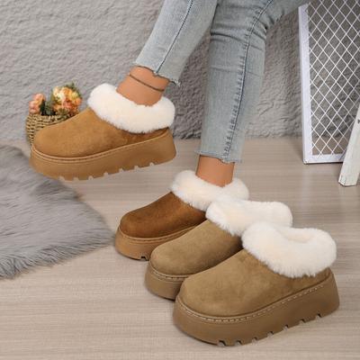 Thick-soled Heightening Snow Boots Toe Half Slippers Women Wear New Winter Plush Cotton Shoes