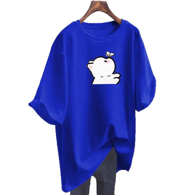 Women's Korean Style Cartoon Cotton T-Shirt, Summer 2026, Mid-Length, Age-Reducing, Half Sleeve