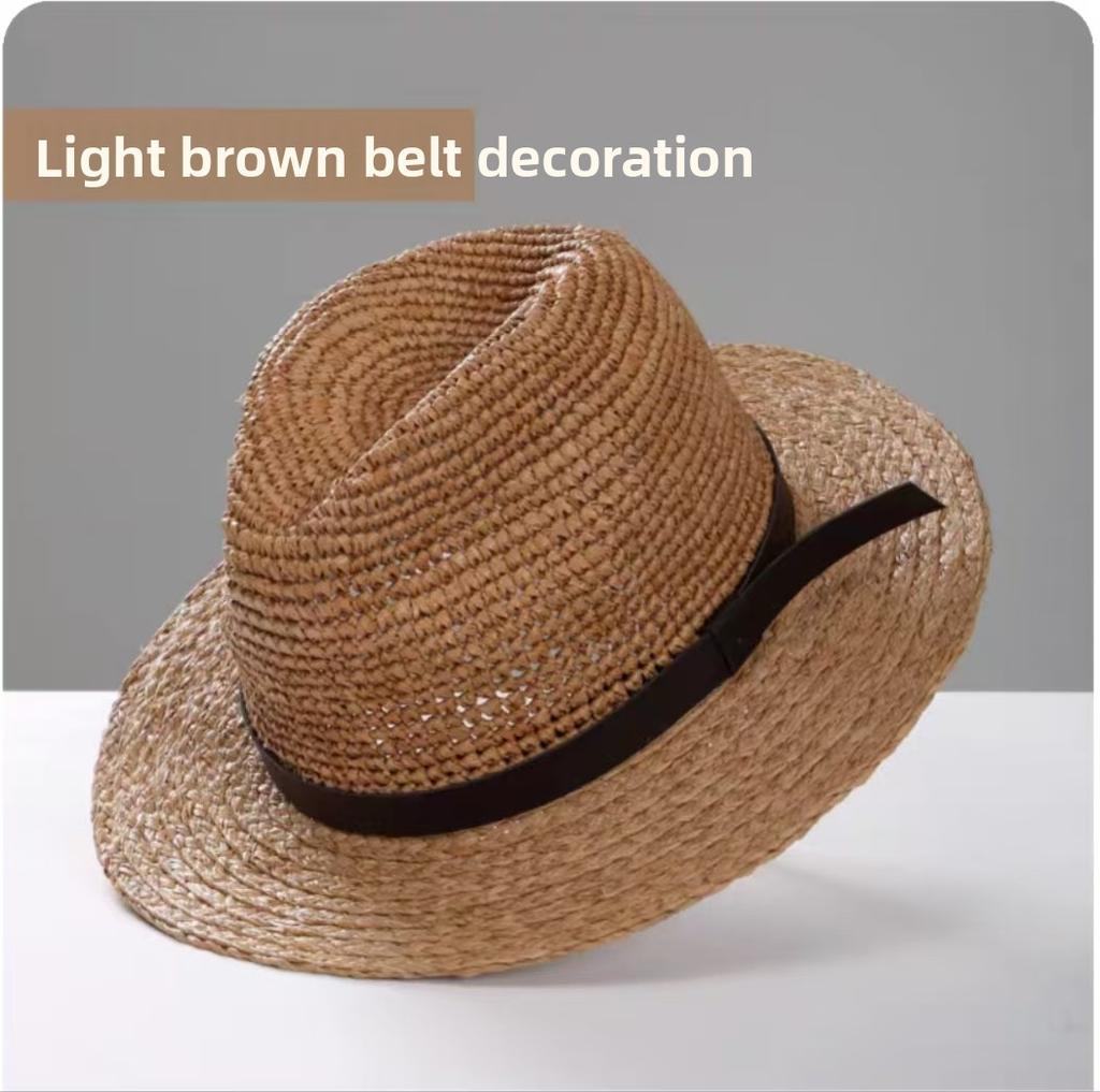 Hochwertige Raffia-Sonnenhüte Herren Große Größe 64cm Handgewebte Strohhüte Reise Strand Sonnenschutz Panama Gentleman Filzhüte