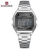 Women Square Digital Watch LCD Display Day Date Stainless Steel Strap Waterproof Chronograph Alarm Women Fashion Watch NF5063S