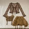Conjunto de 3 piezas de moda vintage Harajuku para mujer, cárdigan corto + chaleco ajustado + falda de cintura alta Y2k E-Girl, traje de estilo coreano para chicas calientes