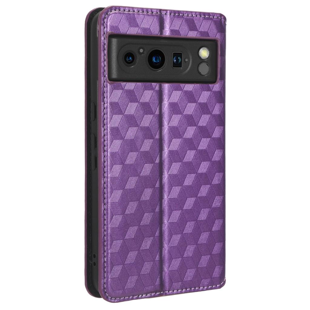 For Google Pixel 8 Pro PU Leather Flip Magnetic Cover Rhombus Imprinted Wallet Stand Phone Case