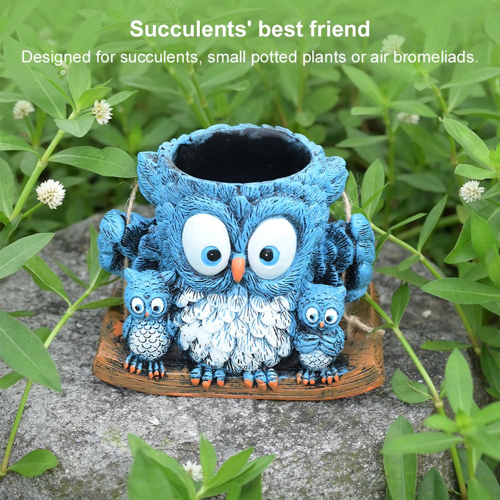 Swing Owl Resin Plant Pot with Drainage Hole Succulent Pots Creative Vase Gift for Women Mother Teacher