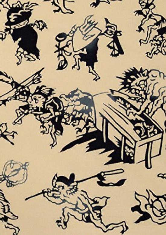 Tenugui Hand Made In of One Hundred Niwa-zome Towel, Chu-dyed, 100% Cotton, Japan, "Yagyo Demons"