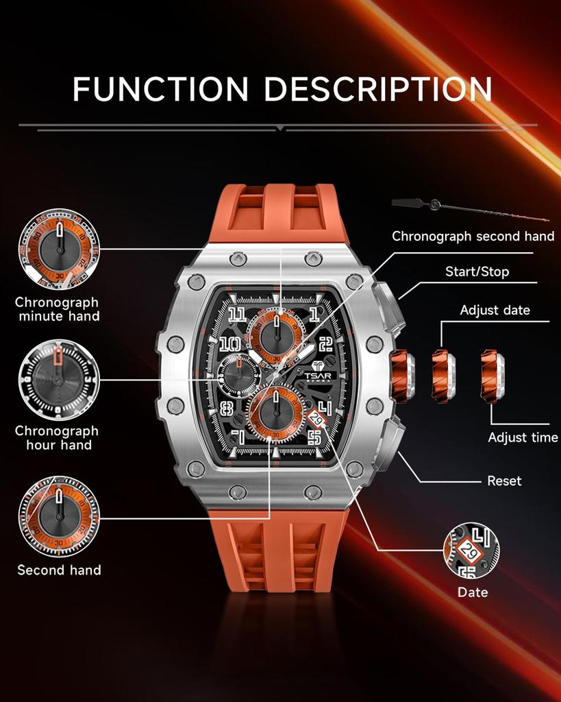 TSAR BOMBA Watch Skeleton Mechanical Automatic Watch Ceramic Japan Movement Tonneau Silicone Strap 50M Waterproof Luminous Luxury Wristwatch Business