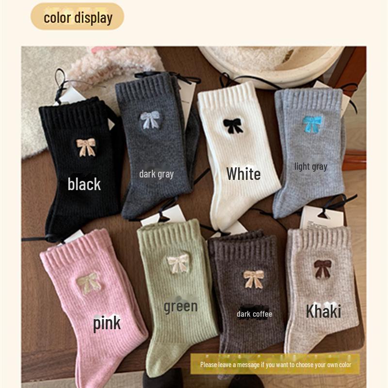 

Maillard Женские модные хлопковые зимние носки средней длины с бантом темно-серого