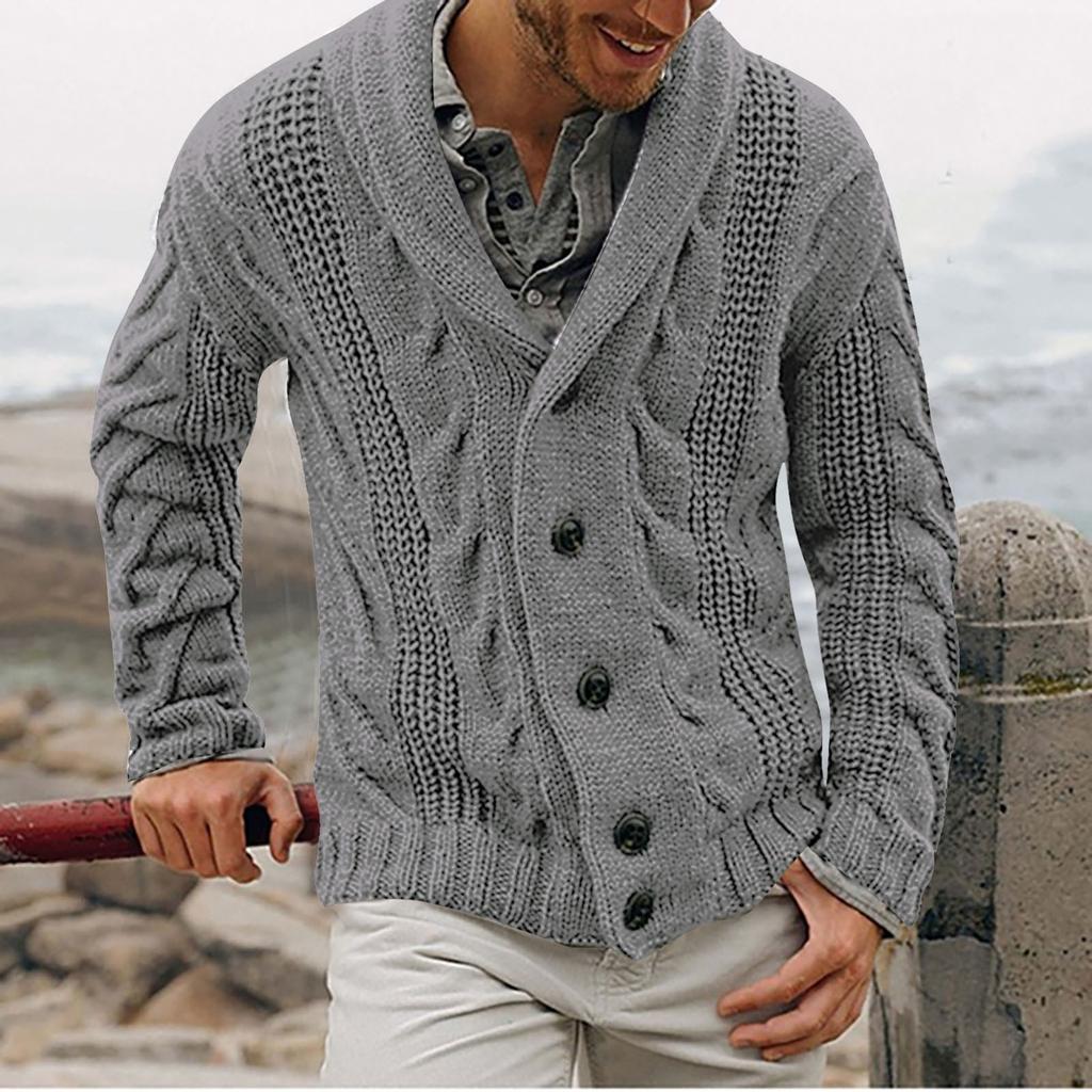 And Winter Men's Fashion Loose Cardigan Warm Lapel Hooded Jacket Sweater Knitted Coat