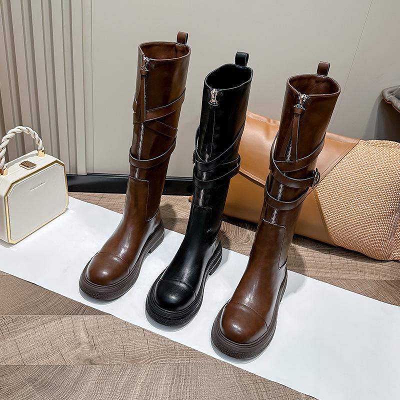 

Special clearance! Autumn Maillard retro cowhide velvet thick-soled tall knight boots women s winter mid-length boots 40