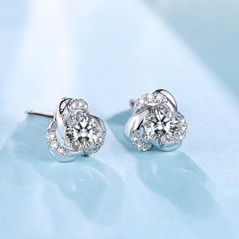 1 Pair of Flower Inlaid Synthetic Zircon Earrings, Fashionable Flower Earrings