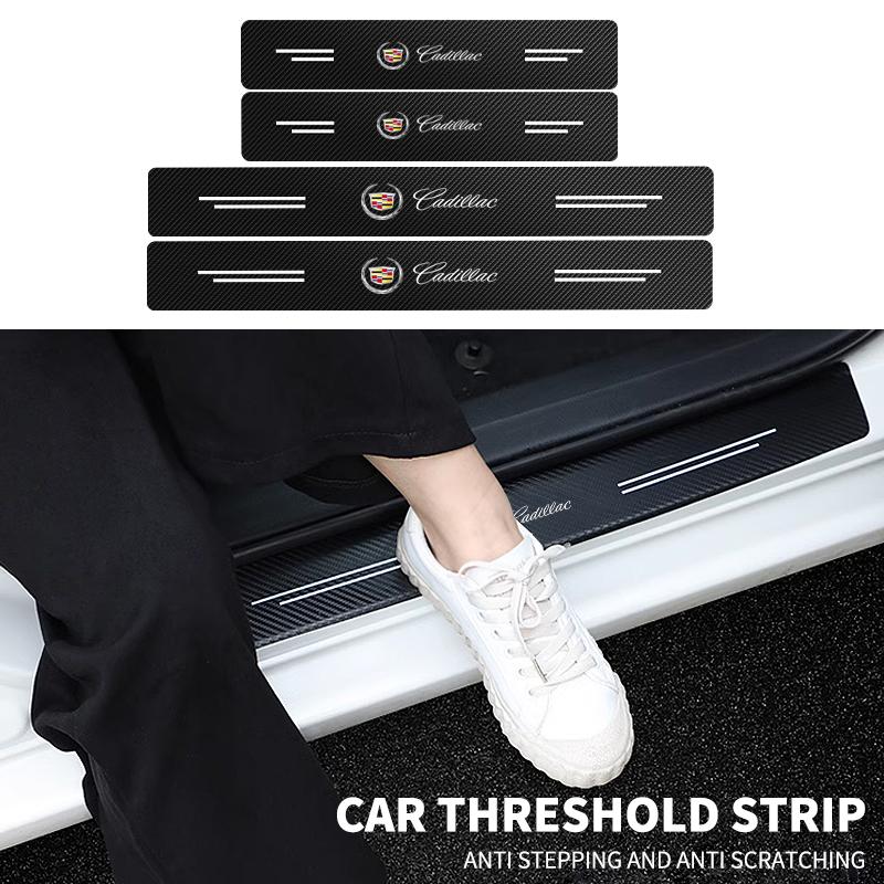 4Pcs Carbon Fiber Car Door Threshold Plate Stickers for Cadillac ATS CTS DTS STS SLS SLR XLR BLS Seville Escalade Tiburon CT6