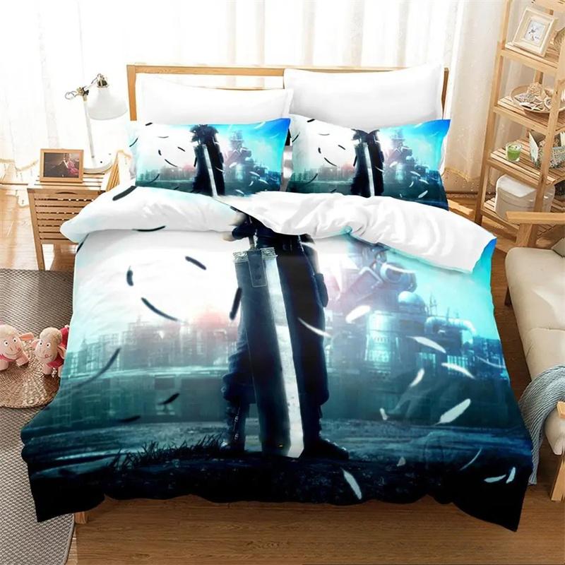 3D Print Game Crisis Core Final Fantasy VII Bed Set Quilt Cover Pillowcase,King Queen Twin Size Boys Girls Adults Bedding Set