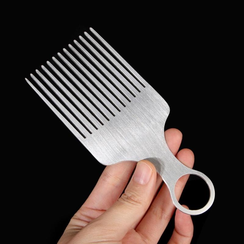 Travel Aluminum Comb with Embedded Finger Rings Hangable Wide Spaced Teeth Easy Detangling Men Grooming Essential