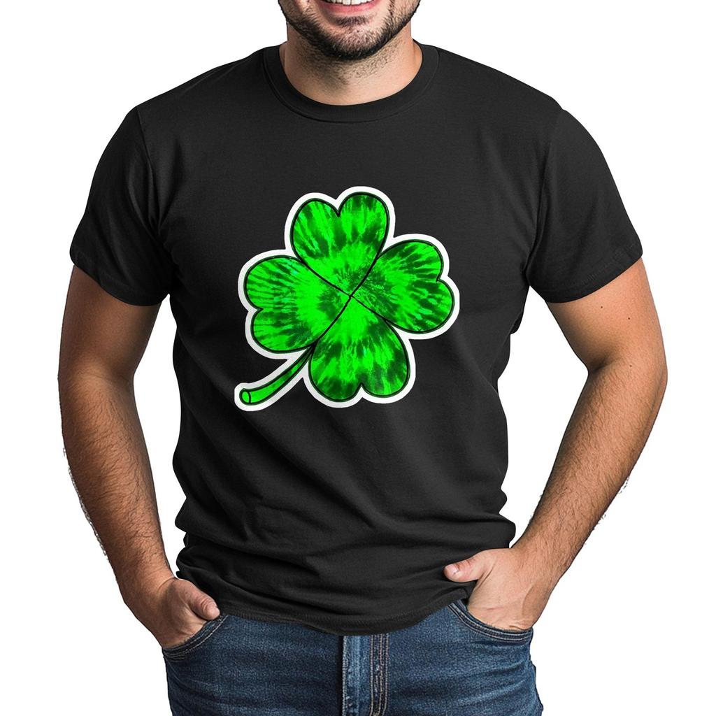 St. Patrick's Adult Green Crew-neck Short-sleeved Printed Green Three-leaf T-shirt