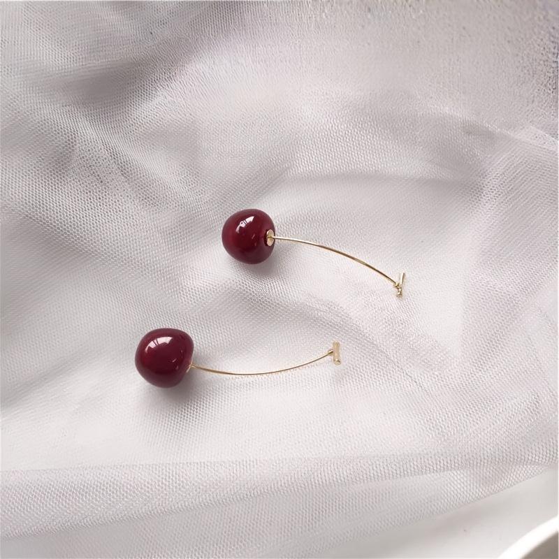 2Pcs Red Cherry Fruit Stud Earrings For Women Cute Dangle Cartilage Tragus Conch Piercing Jewelry Gift