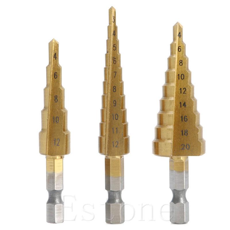3-12/4-12/4-20mm HSS Titanium Coated Step Drill Bit Drilling Power Tools For Holz Metal High Speed Steel Loch Wood Hole Cutter
