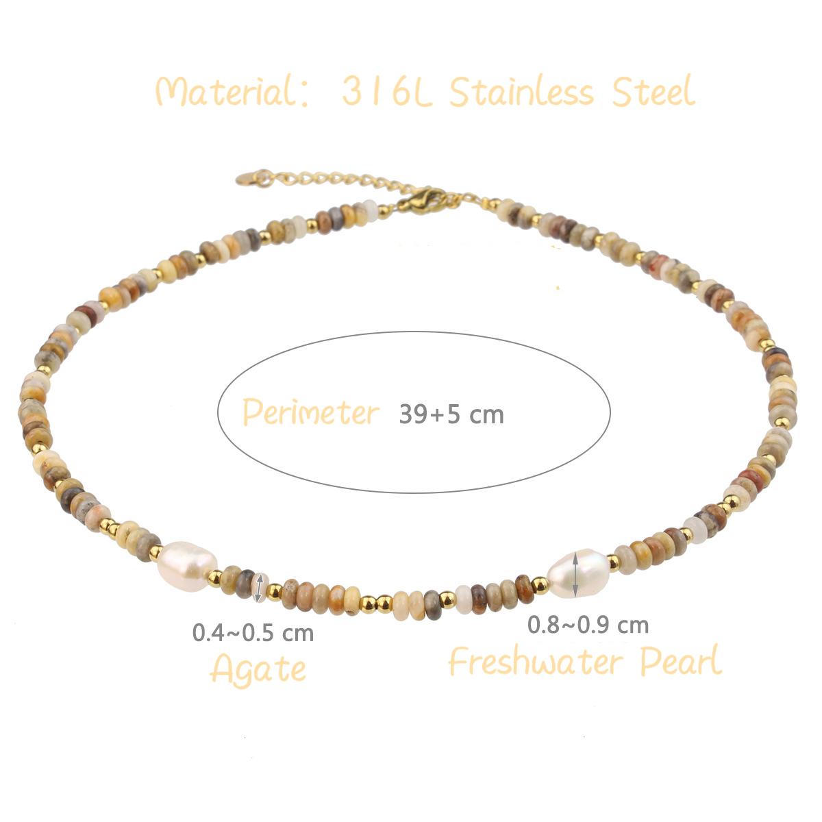 

Agate Pearl Necklace for Women 316L Stainless Steel Luxury Freshwater Pearl Jewelry Colorful High Quality Souvenir коричневый