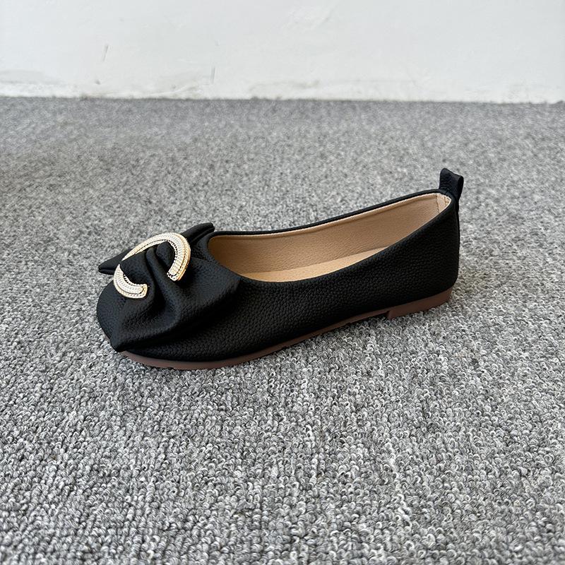 Flat bottom metal buckle bow single shoes women's new fashion versatile soft sole comfortable Doudou shoes casual single shoes