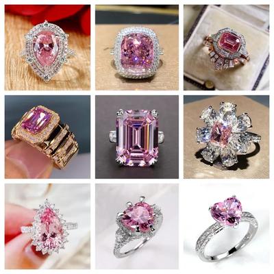 Stil Rosa Funkelnder Zirkon Prinzessin Quadratischer Verlobungsring für Damen und Freundinnen Luxuriöser Antrag Geschenk Modeschmuck