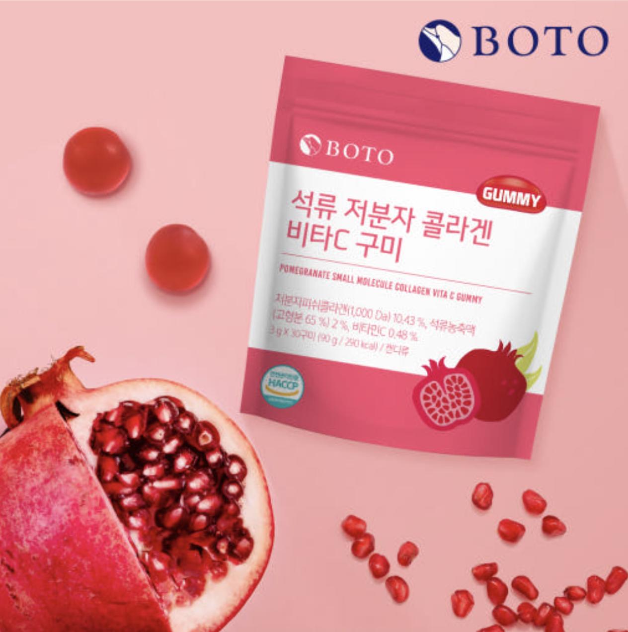 

BOTO Pomegranate Low Molecular Korean Collagen (1000Da) Vita C Gummy Jelly (30 Gummies x 1 Pack) 3 Packs (90ea)