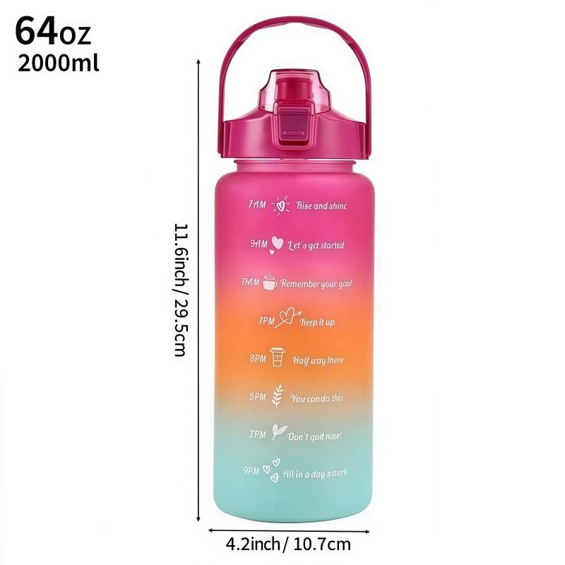 Butelka na wodę 2L na zewnątrz, duża pojemność, plastikowy kubek, pokrywka z klipsem, przenośny, szczelny, kubek ze słomką, znacznik czasu, gradientowa, butelki na siłownię