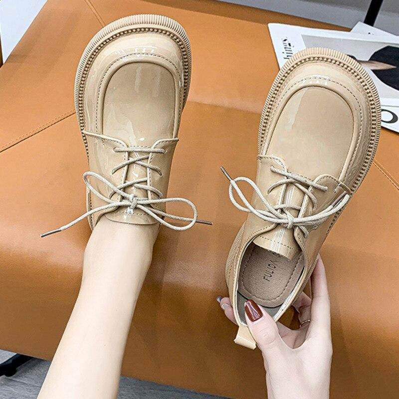 New  Black Punk Platform Women Loafers Round Toe Chunky Heel Vintage Shoes Women Slip On High Heel Women Pumps