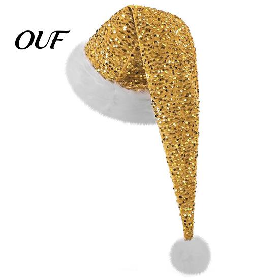 Sparkly Xmas Cap Christmas Santa Hat for Adults, Thicken Soft Velvet with Sequin Halloween Costume Decoration, Long Claus Holiday Party Cosplay