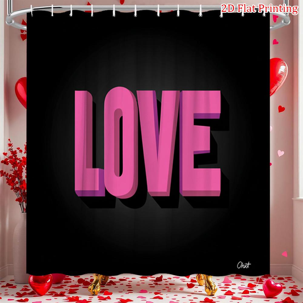 Romantic Love Shower Curtain 1Pc – Pink 3D "Love" Letter Design, Modern Bath Curtain For Wedding Room And Couple’S Bathroom