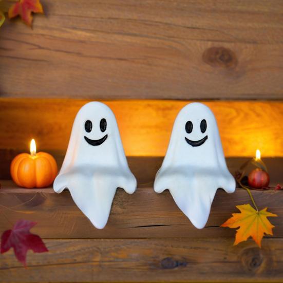 20 Pcs Halloween Sitting Ghost Figurines Miniature Ghost Statues Cute Spooky Happy Ghost Ornaments for Indoor Outdoor Garden Lawn Tabletop Decor