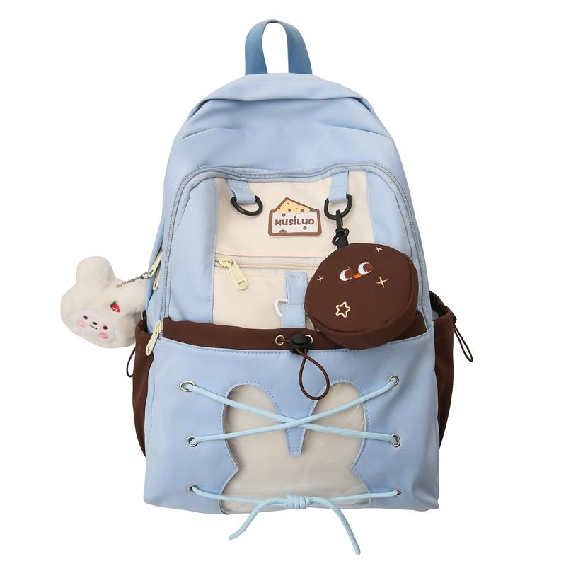 Women's Color Block Backpack Large Capacity School Bag College Cartoon Backpack