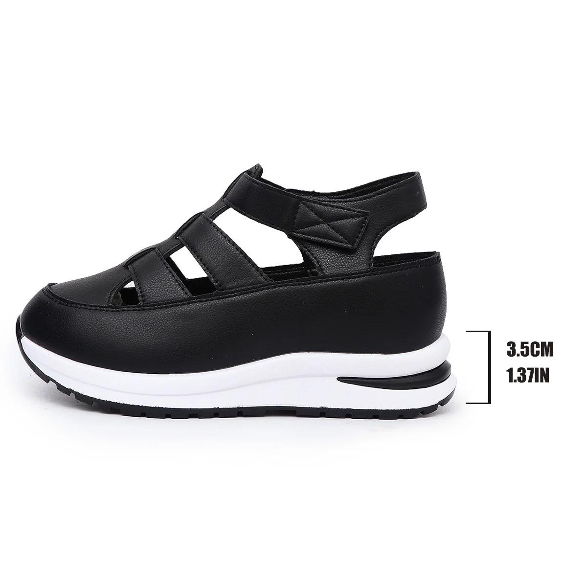 

Casual Hollow out Thick Heel Sandals Women s Outdoor Wear Summer New Style Flat Platform Roman Shoe Type Rubber Sole Shoes 35 чёрный