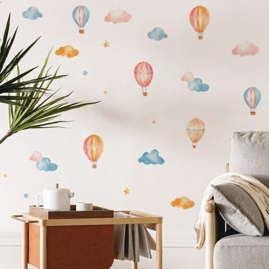 4 Sheets Hot Air Balloons Wall Stickers, Watercolor Hot Air Balloon Clouds Stars Peel And Stick Wall Decal for Nursery, Kids Room, Playroom