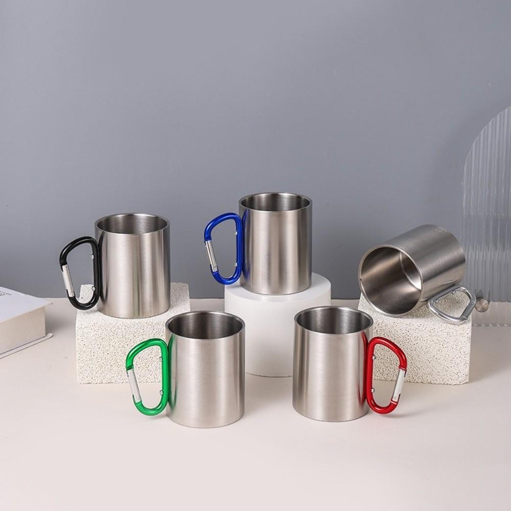 New 300ml Stainless Steel Cup Portable Carabiner Hook Handle Hike Cup Multifunctional Outdoor Camping Mug Camping Travel