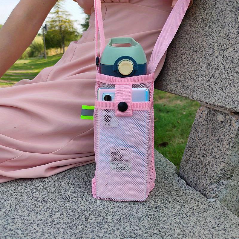 

1 шт. Уличная сетчатая сумка-кроссбоди для хранения, чехол для защиты стакана для воды, сетчатая сумка для стакана для воды, сетка для бутылки для молока и чая розовый