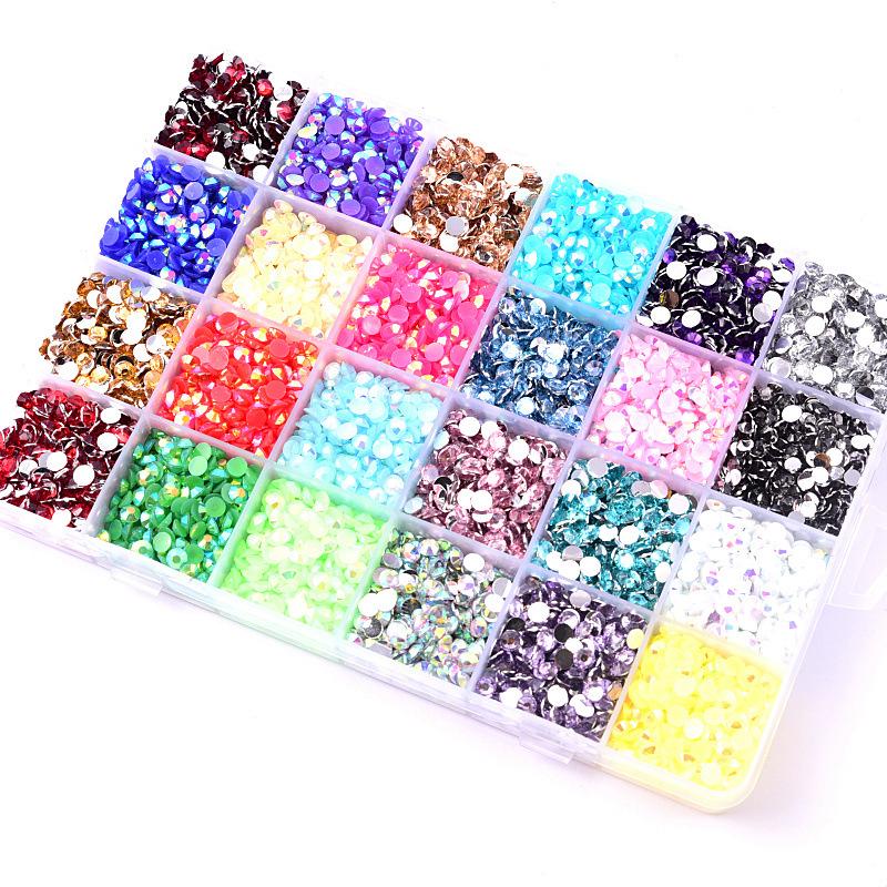 24-Grid Resin Flat-Bottomed Diamond Box Jelly Silver-Plated Bottom Set Diy Nail Drill Beauty Mobile Phone Case Jewelry Accessories