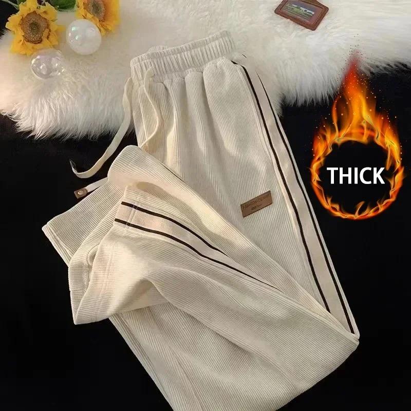 Men's Spring Autumn Side Striped Loose Straight Sports Pants High Street Ruff Handsome Corduroy Casual Pant