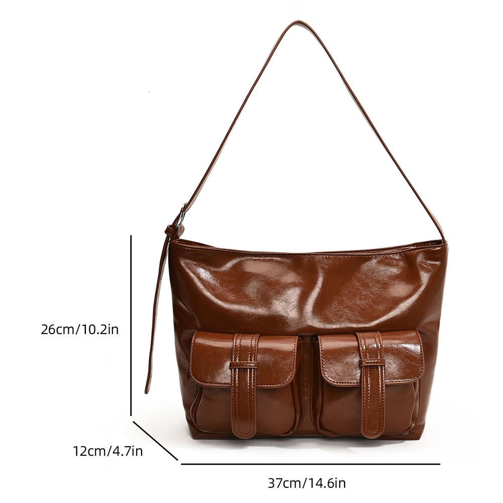 Women PU Leather Shoulder Bag with Multi-Pockets Crossbody Bag for Travel(Brown)