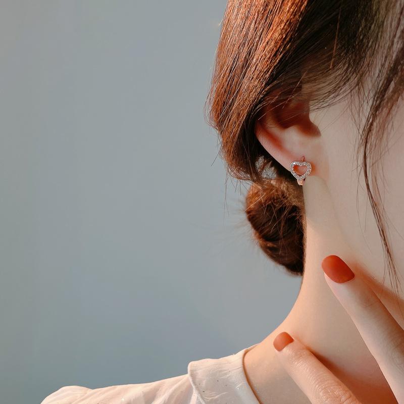 925 Silver Heart Hoop Earrings Temperament Simple Inlaid Zircon for Women Wedding Jewelry Accessories