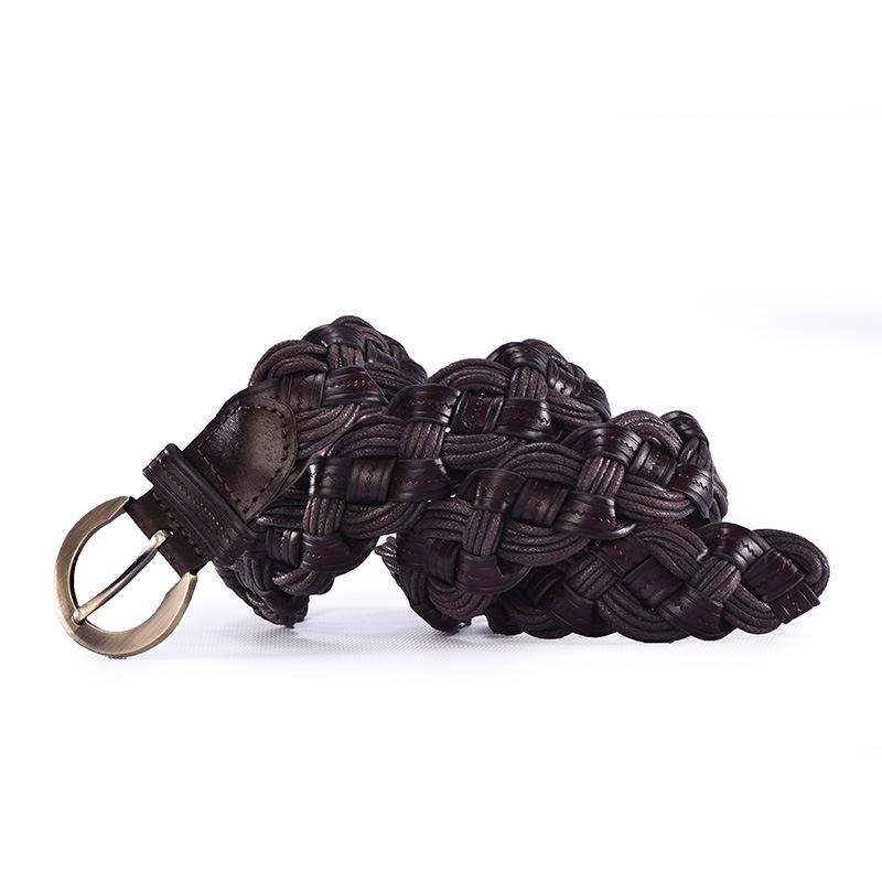 Vintage Cowhide Braided Belt for Women Simple Fashion Pin Buckle Jeans Accessories New Student Versatile Belt
