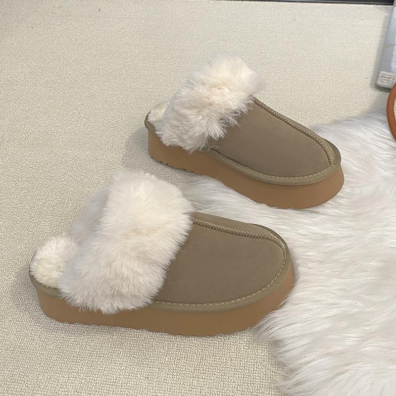 Women's Baotou plush slippers padded warm winter thick bottom heightened home slippers casual walking indoor shoes snow cotton slippers
