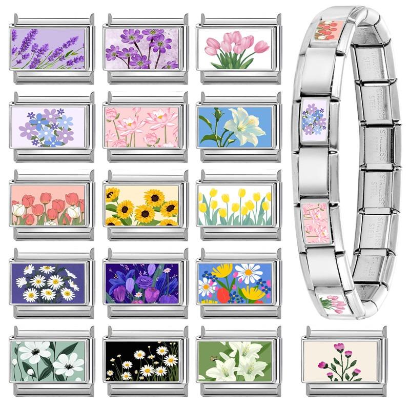 Romantic Flower Purple Flower Hyacinth Italian Charms Fit 9mm Stainless Steel Bracelet DIY Jewelry Gift
